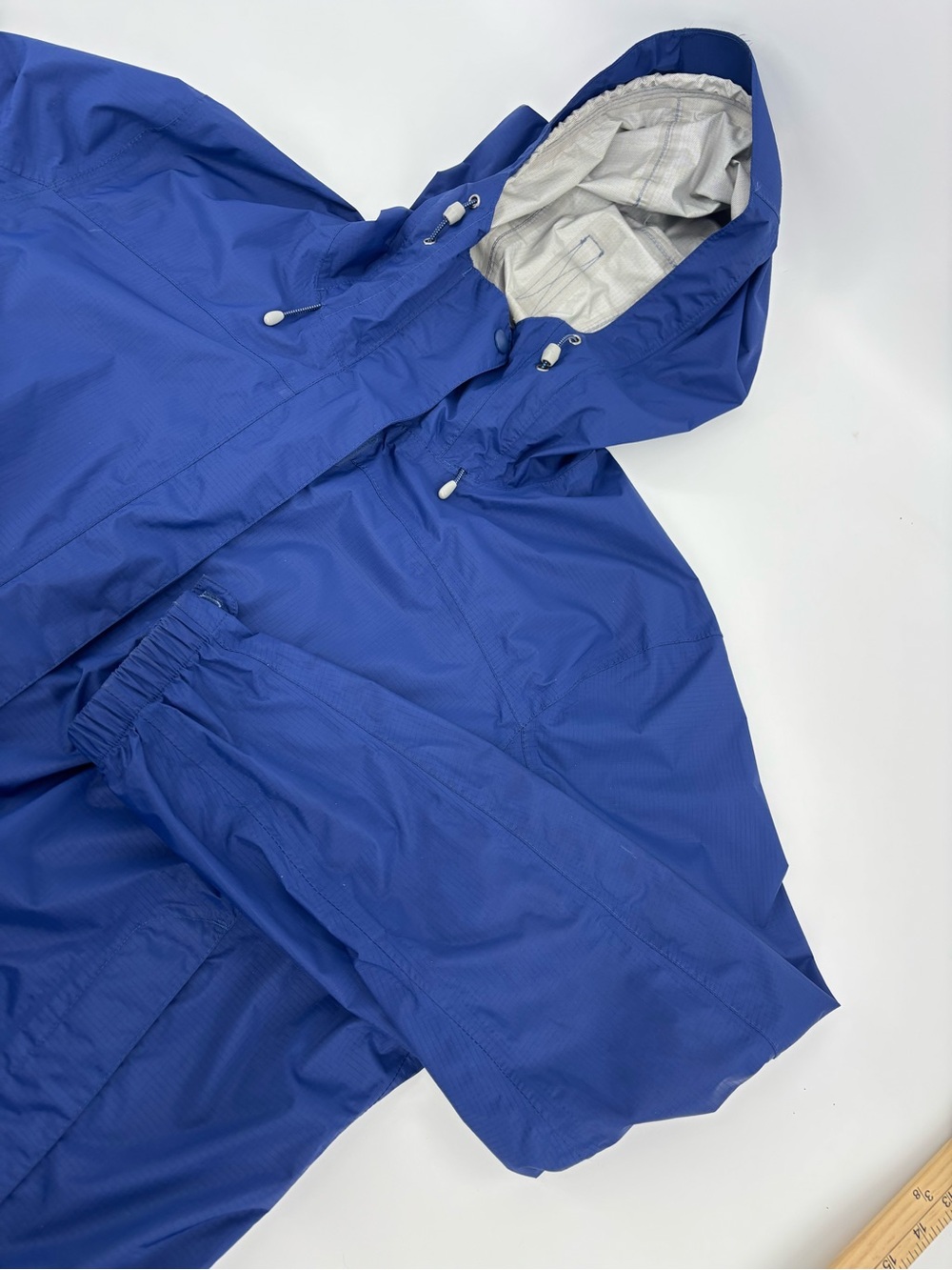 LL Bean Trail Model Rain Jacket Womens 1X Blue Waterproof TEK Hooded Windbreaker